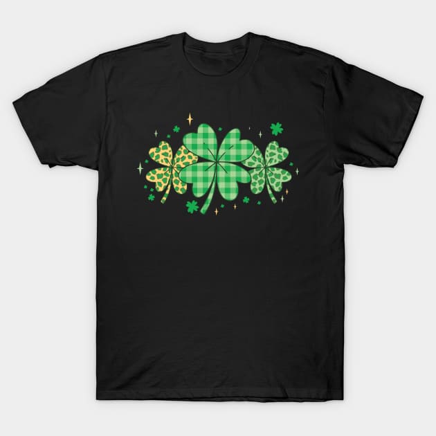 Lucky Leaf Clover Leopard Plaid T-Shirt by Skinite